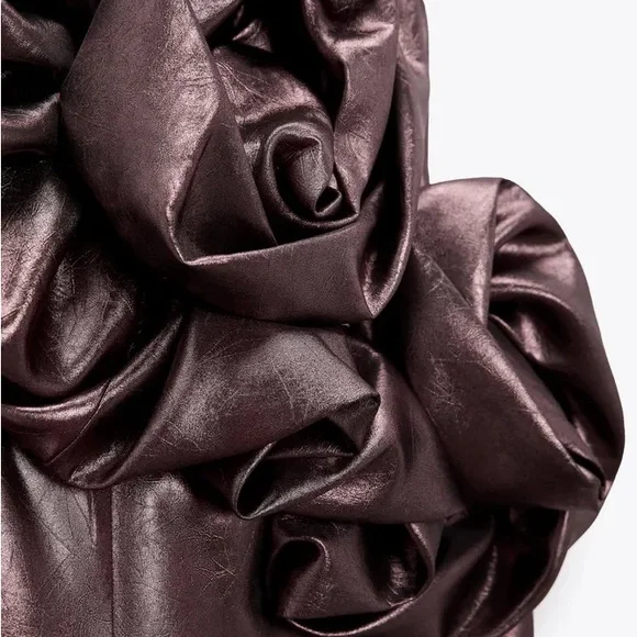 Zara NWOT voluminous flower 3D appliqué oversized floral detail party mini dress - Picture 14 of 15